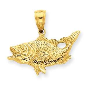  14k Gold Open Mouthed Bass Fish Pendant: Jewelry