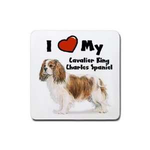 Love My Cavalier King Charles Spaniel Rubber Square Coaster (4 pack 