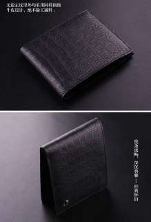   Alligator Cow Leather Bifold Pocket Wallet Purse Card Black Luxury