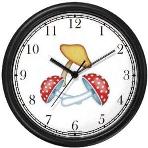 Two Red Polka Dotted and One Tan Colored Mushrooms JP Wall Clock by 