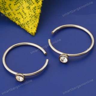 10x Stainless Steel Czech Crystal Piercing Nose Ring Body Round Hoop 