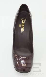 Chanel Bordeaux Patent Leather & Gold Square Toe Pumps, 08A Size 41 