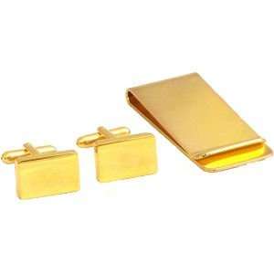  Cufflinks & Money Clip Set, Gold Color, tarnish proof 