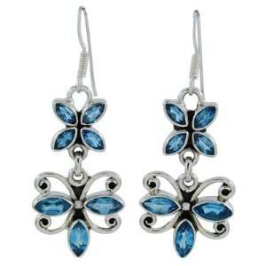   Silver Designer Blue Topaz Dangle Drop Earrings Handmade Jewelry