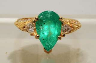 5000 2.65CT PEAR CUT COLOMBIAN EMERALD & DIAMOND RING SIZE 5.75 