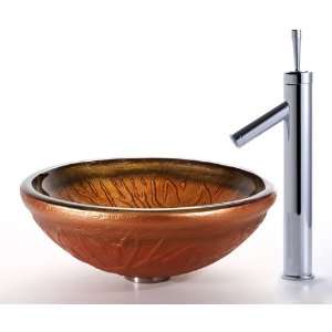Kraus Copper Glass Vessel Sink and Bruno Faucet Chrome:  