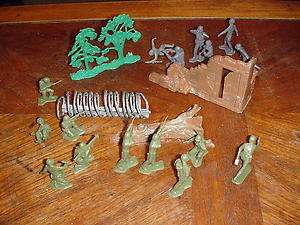   Marx Soldiers 10 US & 6 German, Plus Trees, Wall & Other Pieces  