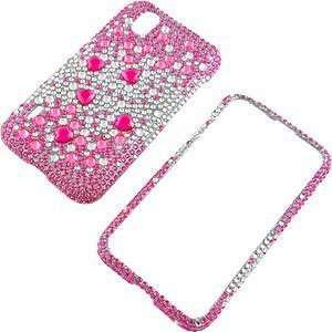   Protector Case for LG Marquee LS855, Hot Pink Silver Gems Full Diamond