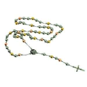   Steel Tri Colored5.5 mm Bead Cross Drop Necklace, 24 Jewelry