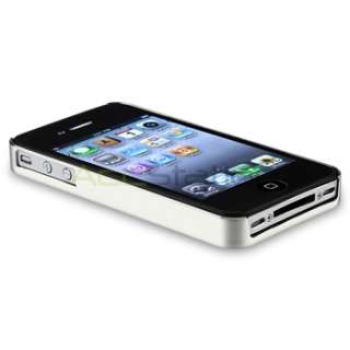   Silver Hard Cover Case+Screen Film Protector for iPhone 4 G 4S  