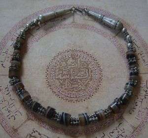 Antique Yemenite Silver banded Agate Necklace Choker  