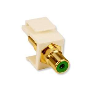 White Bezel Keystone Insert Module with Green RCA Connector:  