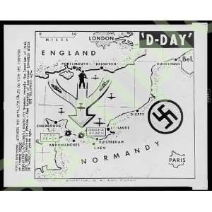 UPI newsmap of D Day invasion, Utah and Omaha beaches  