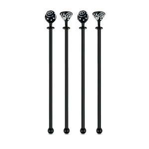  Black with White Swirls Contempo Stirrers 8 Long   Set of 