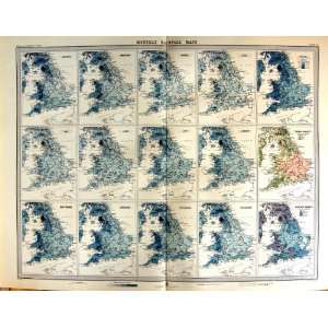    1903 Colour Monthly Rainfall Map England Wales