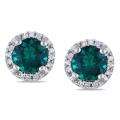 10k White Gold 1ct TGW Created Emerald and Diamond Accent Earrings