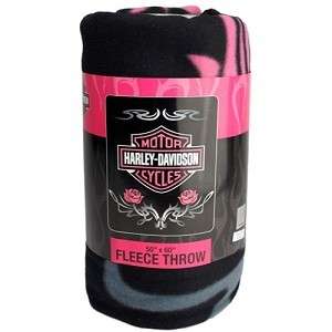 Fleece Blanket Harley Davidson Blanket Pink Roses 50 x 60  