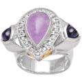 Michael Valitutti Silver Amethyst, Iolite and Sapphire Ring 
