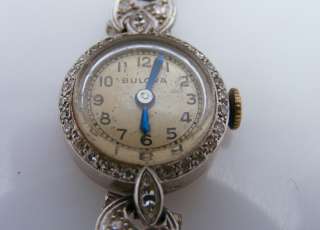 Antique Bulova Platinum & Iridium Diamond Watch 14K  