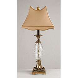 Cut Glass and Antique Brass Column Table Lamp  