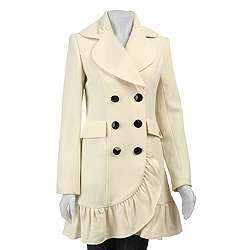   Johnson Womens Ruffle Cashmere Blend Walker Coat  