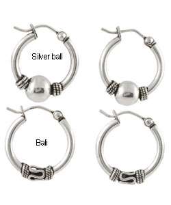 Sterling Silver Bali Style Hoop Earring Set  