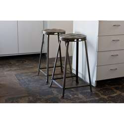 Set of 2 Metal Tufted Counter Stools (India)  
