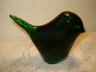 Signed Wedgwood Hunter Green Art Glass Bird Figurine  