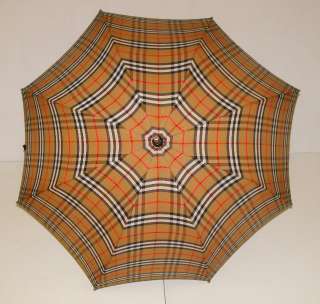   Burberrys Nova Check Logo Print 41 Large Long Cane Vintage Umbrella