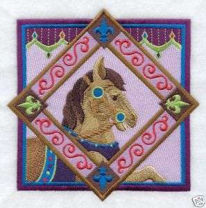 CAROUSEL HORSE FRAME    MACHINE EMBROIDERED QUILT BLOCK  