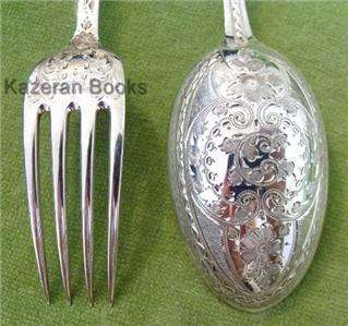 Antique 1897 Victorian Bright Cut Spoon & Fork Christening Set Boxed J 