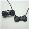 Hellokitty black Crystal bow jewelry necklace ring set gift  