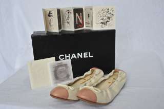   Beige Cap Toe CC Monogram Ballet Ballerina Flat Shoes+Box 7 37  