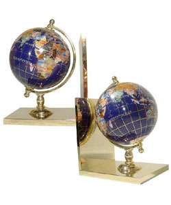 Lapis Gemstone Globe Bookends (Set of 2)  