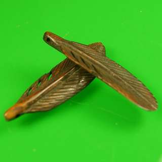 40mm Handmade Carved Bone Coffee Feather Plume Beads FS  