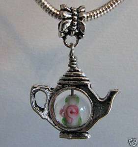 Teapot Lampwork Bead Charms Euro Slide Jewelry  