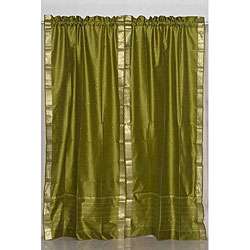 Indo Olive Green Rod Pocket Sari Sheer Curtain (43 in. x 84 in 