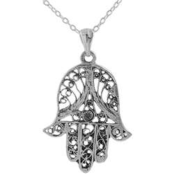 Sterling Silver Filigree Hand Shape Necklace  