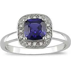 10k Gold Created Sapphire and Diamond Accent Ring  