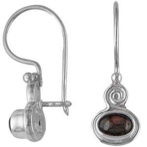    Sterling Silver Cabochon Garnet Dangle Earrings by Sajen: Jewelry