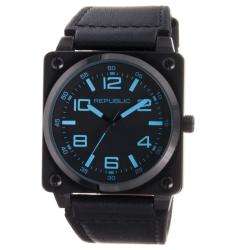 Republic Mens All Black Leather Strap Aviation Watch  Overstock