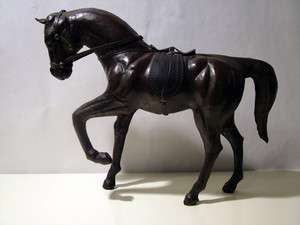Wooden Horse Sculpture Covered in Leather, Early 20th Century  