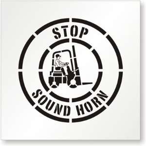  Stop, Sound Horn (with Graphic) Polyethylene Stencil Sign 