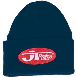    JT Racing USA Blue/Red Beanie Hat with Oval Logo: Automotive