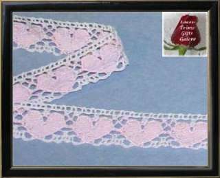 10 Yards 7/8 Pink Heart Cotton Crocheted Lace O74V  