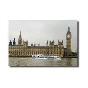  Boat Passes Parliament Big Ben London England Giclee Print 