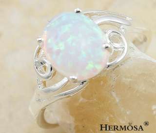Huge Romantic Love Fire Shiny White Opal Sterling Silver Ring Mom Gift 