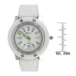 Geneva Platinum Womens Lined White Buckle Watch  