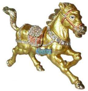 Gold Horse Crystals Jewellery Jewelry Trinket Ring Box  