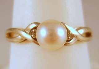   10K White Gold 5.6mm Pearl + Diamond Ring 1.9G Size 7 No Reserve